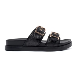 Goodin Chanclas negras planas con hebillas negro Goodin Chanclas negras planas con hebillas negro