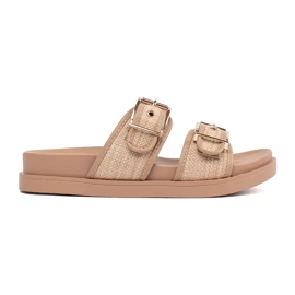 Goodin Chanclas planas para mujeres beige con hebillas Goodin Chanclas planas para mujeres beige con hebillas