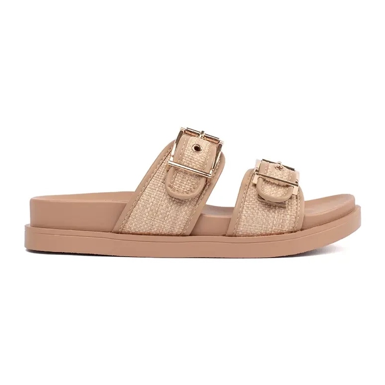Goodin Chanclas planas para mujeres beige con hebillas