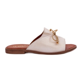 Chanclas de cuero plano elegante con un arco lewski 3572 zloty limpia dorado