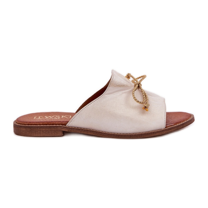 Chanclas de cuero plano elegante con un arco lewski 3572 zloty limpia dorado