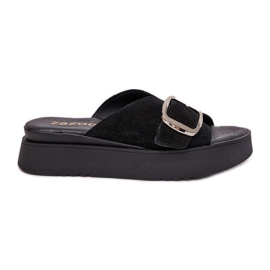 Flip fallas de gamuza para mujeres con una hebilla en la plataforma Zazoo 3019 negra negro