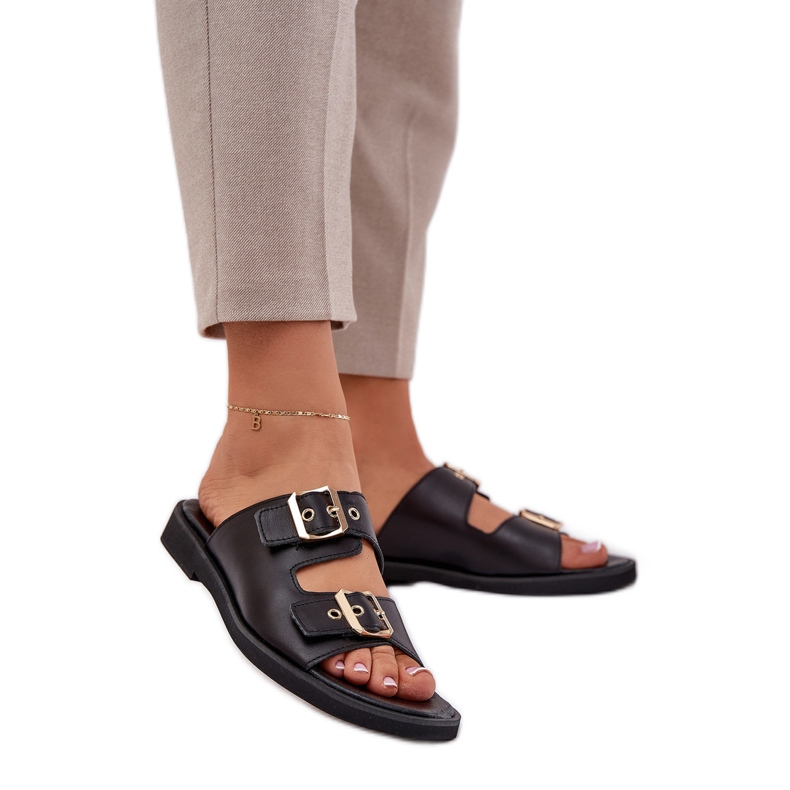 Chanclas planas de cuero con abrazaderas negras Zazoo 3020 negro Chanclas planas de cuero con abrazaderas negras Zazoo 3020 negro