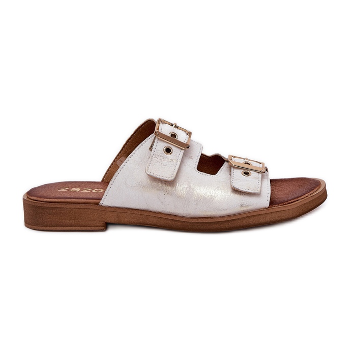 Chanclas planas de cuero con Zazoo 3020 Zloty Zloty limpia dorado