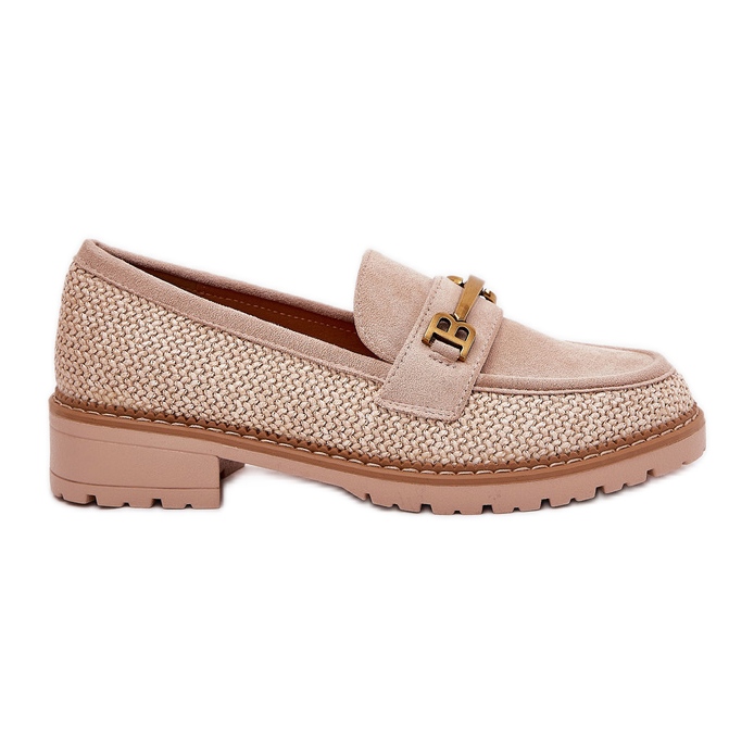 Mocasines de mujer con trenza y detalle dorado BEIGE
