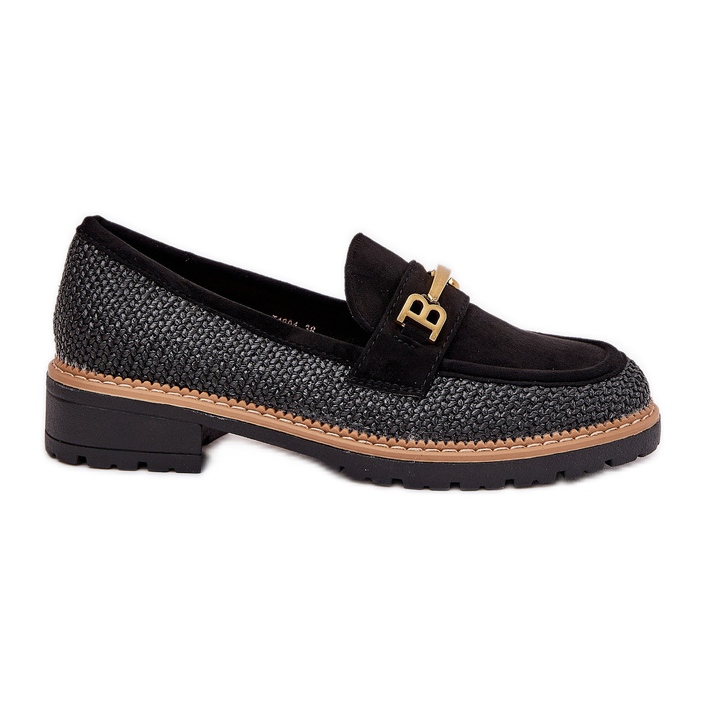 Mocasines para mujeres con trenza y detalle dorado negro
