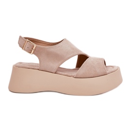 Sandalias de mujeres en la plataforma Eco Suede beige