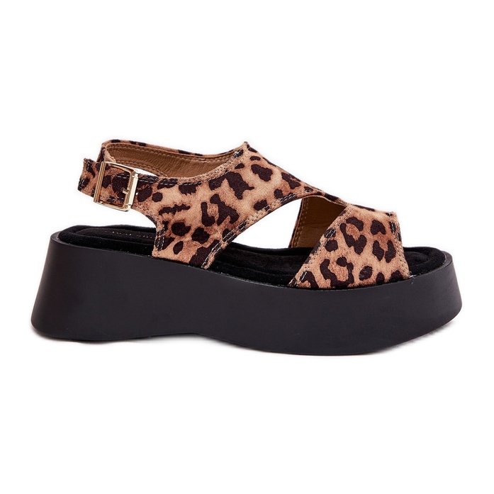 Sandalias para mujeres con estampado de leopardo en la plataforma Eco Suede Brown marrón