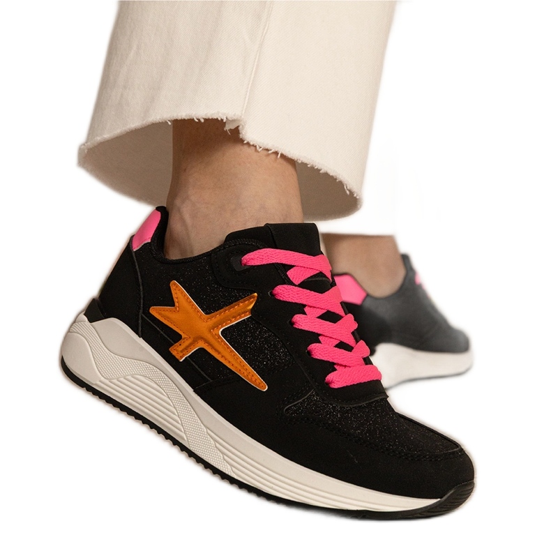 Deportes para mujeres de zapatillas negras con brillo negro Deportes para mujeres de zapatillas negras con brillo negro