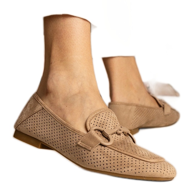 Mocasines de puesta de trabajo de mujeres marrones con un adorno marrón