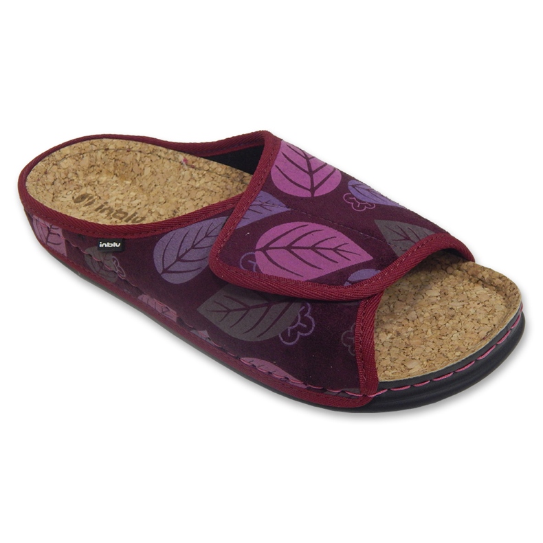 Pantuflas de mujer Inblu con inserción de corcho 155D158, burdeos con hojas rojo Pantuflas de mujer Inblu con inserción de corcho 155D158, burdeos con hojas rojo