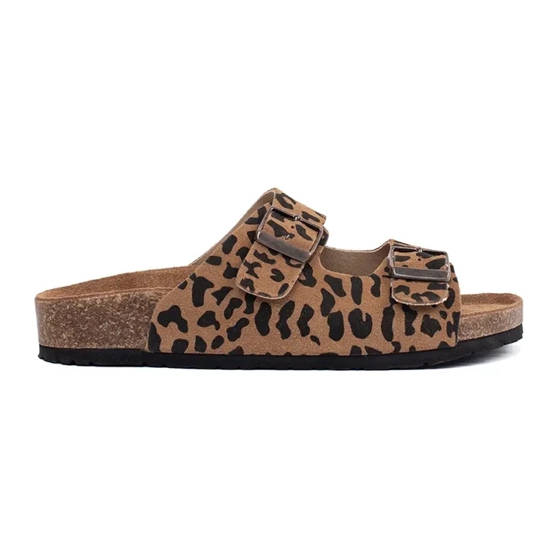Goodin Zapatillas de cuero para mujeres con estampado de leopardo marrón Goodin Zapatillas de cuero para mujeres con estampado de leopardo marrón