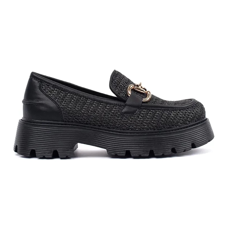 Goodin Mocasines negros en la plataforma con una cadena dorada