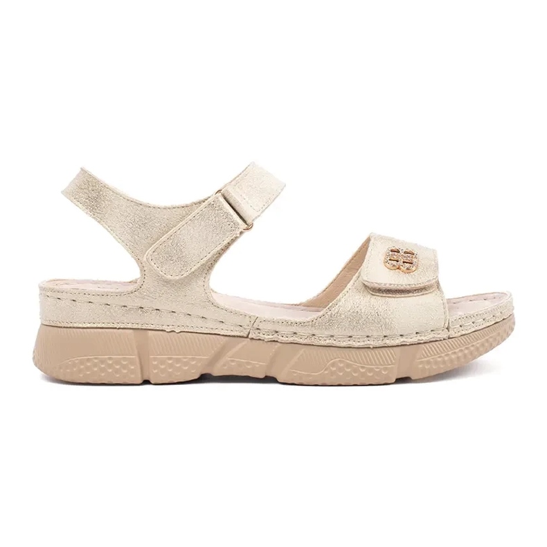 Goodin Sandalias de mujeres doradas con un adorno dorado