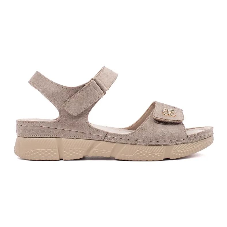 Goodin Sandalias de velcro de mujer beige con un adorno