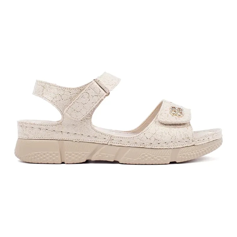 Goodin Sandalias de velcro de mujer beige ligera con un adorno