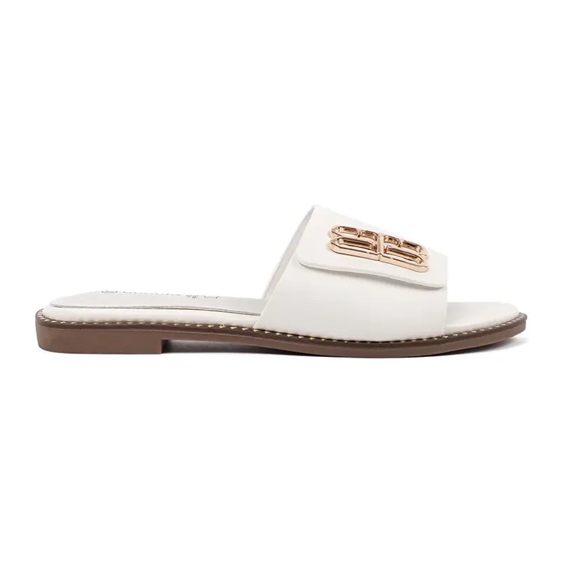 Goodin Chanclas de mujeres blancas con una suela plana con un adorno blanco Goodin Chanclas de mujeres blancas con una suela plana con un adorno blanco