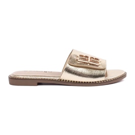 Goodin Chanclas doradas para mujeres con una suela plana con un adorno dorado Goodin Chanclas doradas para mujeres con una suela plana con un adorno dorado
