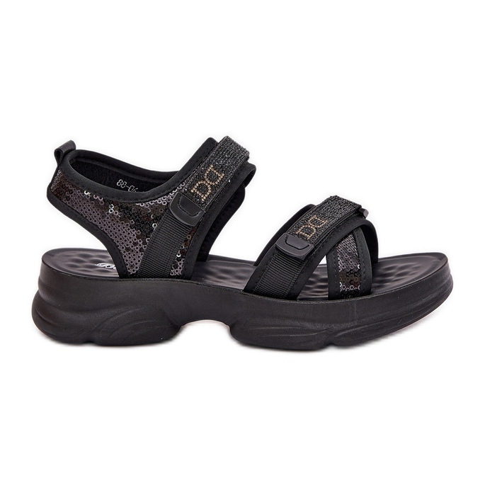 Sandalias para mujeres con lentejuelas de velcro negro