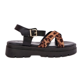 Sandalias de mujeres en la plataforma con leopardo impreso Brown marrón