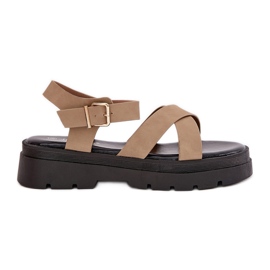 Sandalias para mujeres en la plataforma de cuero ecológico de color caqui beige