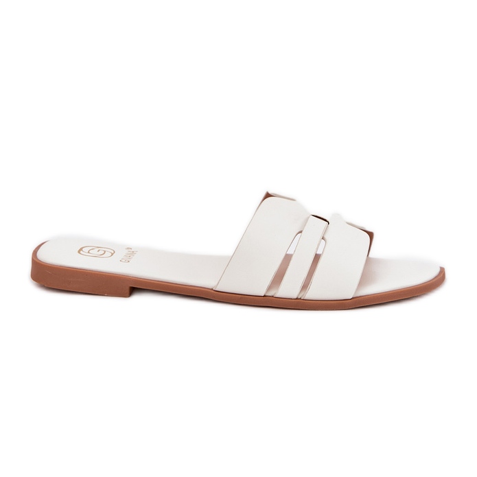 Chanclas para mujeres con cañón plano con recortes de cuero ecológico blanco