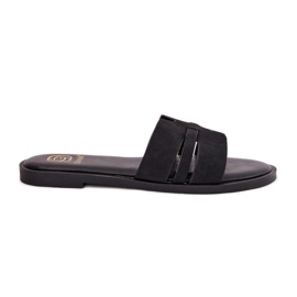 Chanclas para mujeres con cañón de cañón plano con cortes de gamuza negros ecológicos