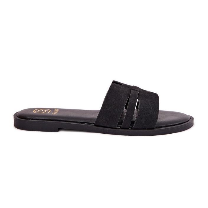 Chanclas para mujeres con cañón de cañón plano con cortes de gamuza negros ecológicos
