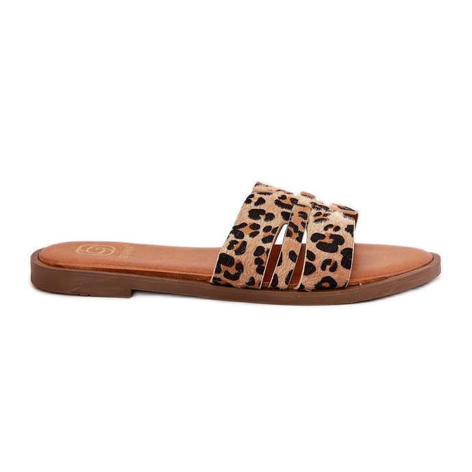 Chanclas de mujer plana con leopardos de leopardo marrón Chanclas de mujer plana con leopardos de leopardo marrón