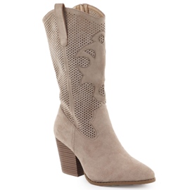 Botas abiertas para mujeres de gamuza beige s.barski hy51-606