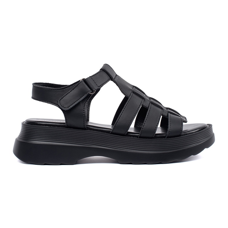 Goodin Sandalias negras en la plataforma de cuero negro