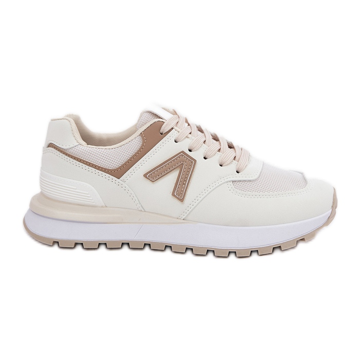 Zapatos deportivos femeninos con beige de cuero ecológico