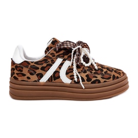 Zapatillas para mujeres con estampado de leopardo en la plataforma con decoraciones marrones marrón