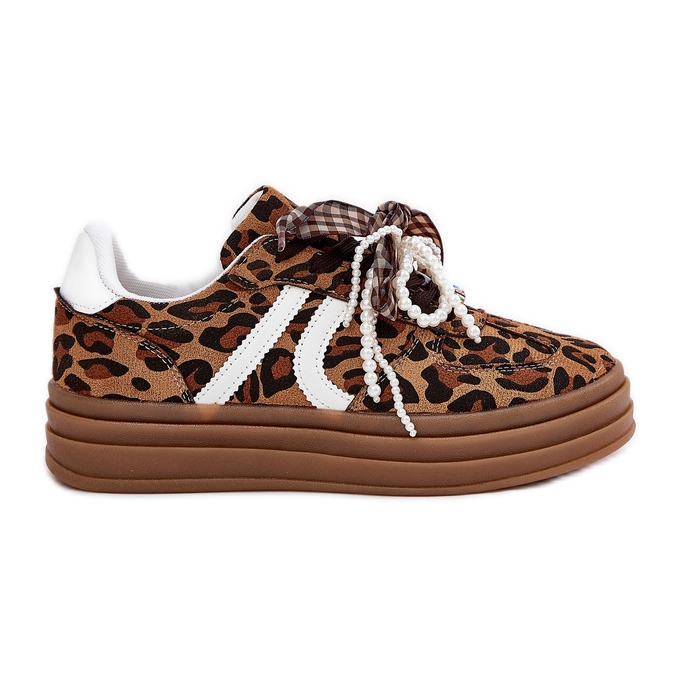 Zapatillas para mujeres con estampado de leopardo en la plataforma con decoraciones marrones marrón