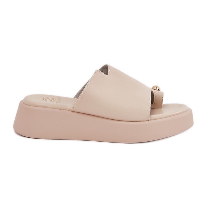 Chanclas para mujeres en la plataforma y cuñas bajas con detalle decorativo BEIGE