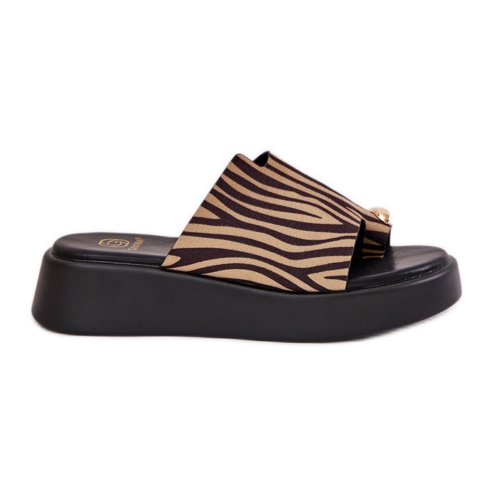 Flip fallas para mujeres en la plataforma y cuñas bajas con un detalle decorativo de negro y beige