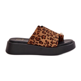 Flip fallas para mujeres en la plataforma y cuñas bajas con detalles decorativos leopardos marrones marrón