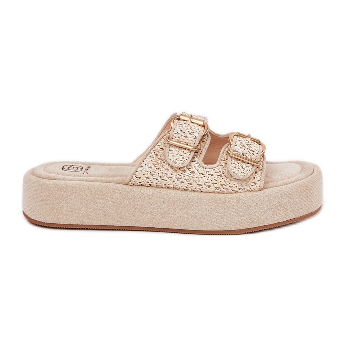 Flip fallas de mujeres en la plataforma con hebillas y trenza beige