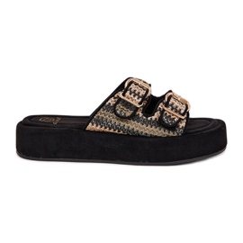 Flip fallas para mujeres en la plataforma con hebillas y trenza negra negro Flip fallas para mujeres en la plataforma con hebillas y trenza negra negro