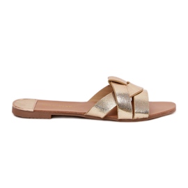 Chanclas planas para mujeres con rayas doradas entrelazadas dorado