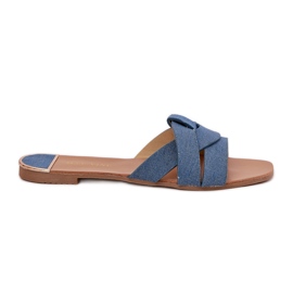 Chanclas de mujeres planas con rayas de mezclilla entrelazadas azul
