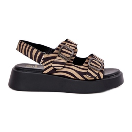 Sandalias de mujeres en la plataforma y cuñas con cebra de color negro beige beige