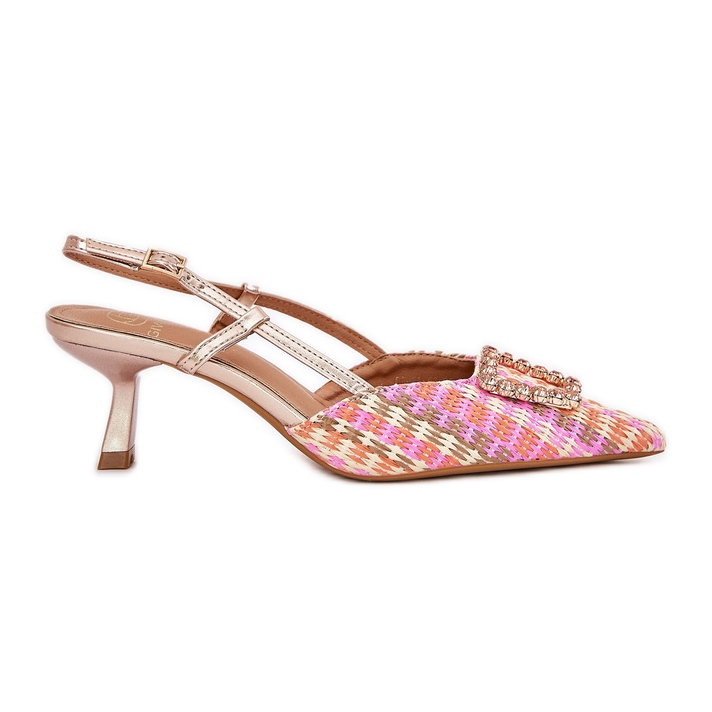 Tacones altos con un adorno y un tacón de champán obsoleto multicolor