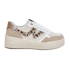 Zapatos deportivos femeninos en la plataforma leopardo beige