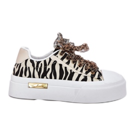 Zapatillas de deporte para mujeres con cordones decorativos negros y beige