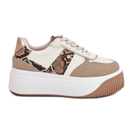Zapatillas de deporte para mujeres en una plataforma masiva, beige de patrón animal