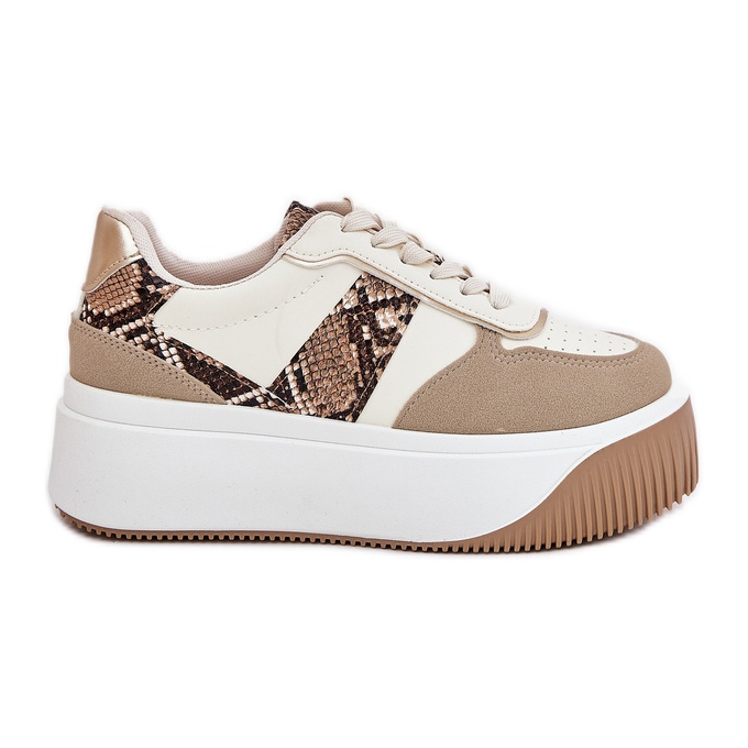 Zapatillas de deporte para mujeres en una plataforma masiva, beige de patrón animal