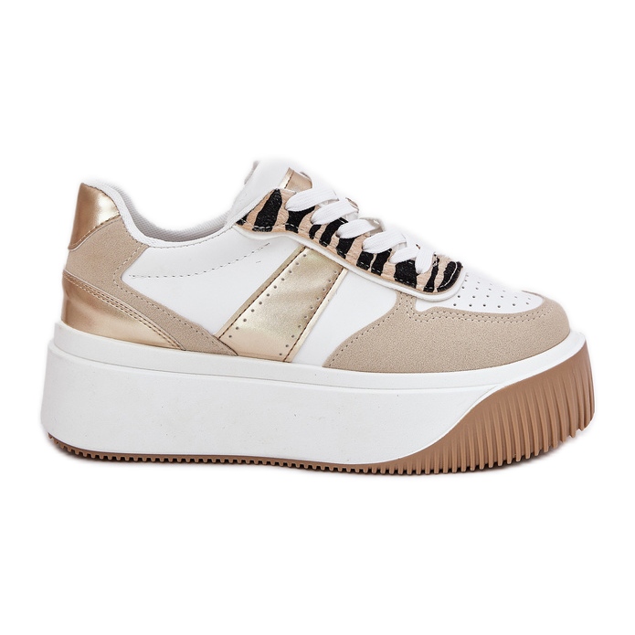 Zapatillas de deporte para mujeres en una plataforma masiva, patrón animal beige-oro