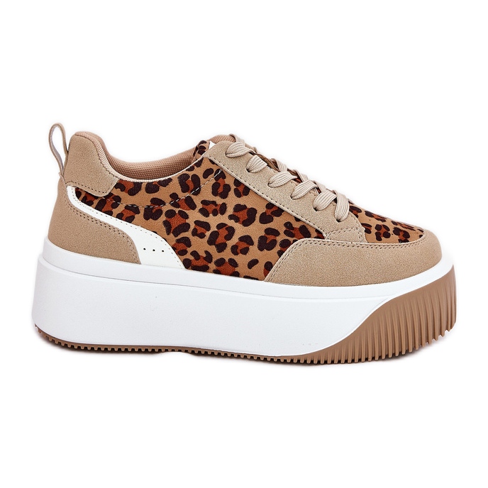 Zapatillas de deporte para mujeres en una plataforma masiva beige leopardo impresión