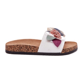 Chanclas para mujeres con flores en una plataforma de corcho blanca blanco
